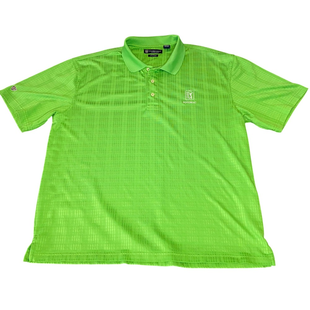 Oxford Golf TPC Potomac Polo Shirt Mens XL Green CoolMax Super Dry Grid Print
